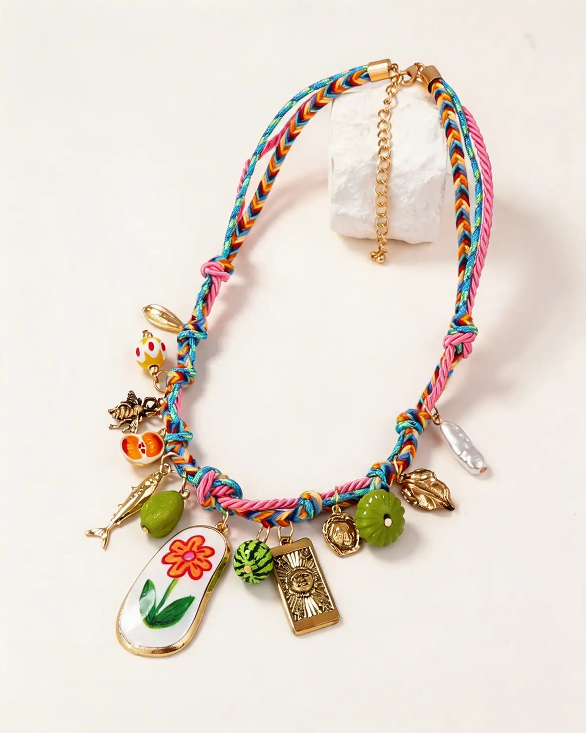 Multicolor Braided Rope Charm Necklace Vacation Boutique Gift SP306