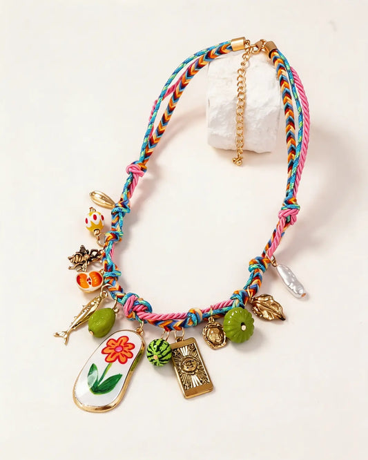 Multicolor Braided Rope Charm Necklace Vacation Boutique Gift SP306
