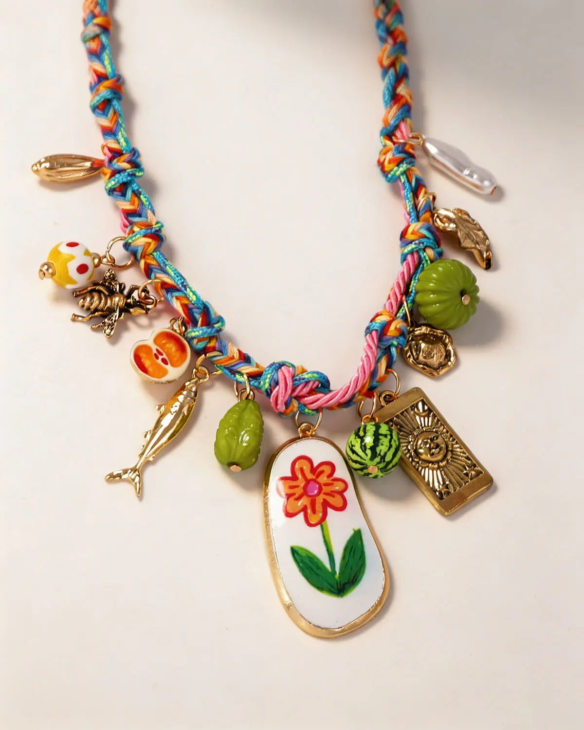 Multicolor Braided Rope Charm Necklace Vacation Boutique Gift SP306