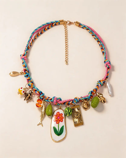 Multicolor Braided Rope Charm Necklace Vacation Boutique Gift SP306