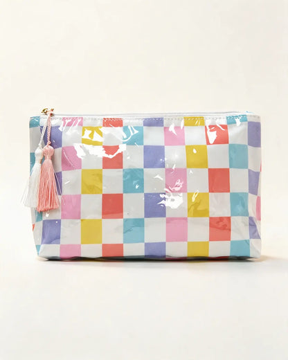 Multicolor Checkered Makeup Bag Travel Preppy Boutique Gift SP299