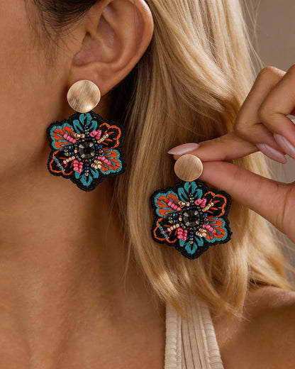 Multicolor Embroidered Beaded Earrings Vacation Statement Jewelry Gift SP284