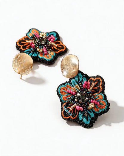 Multicolor Embroidered Beaded Earrings Vacation Statement Jewelry Gift SP284