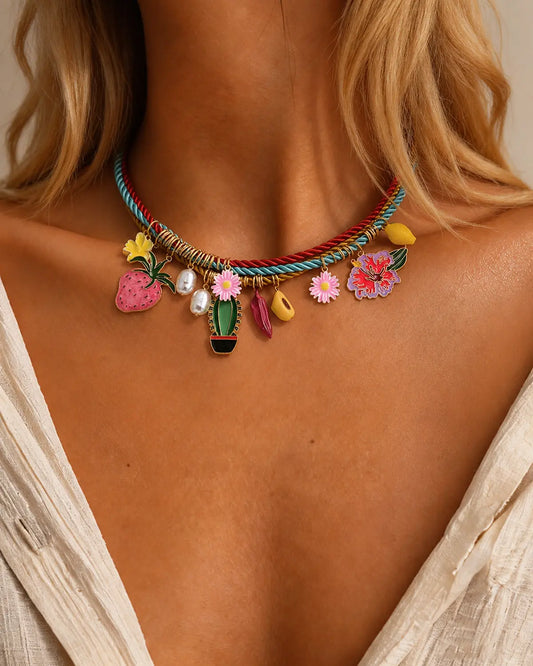 Multicolor Rope Charm Necklace Vacation Boho Boutique Gift SP304