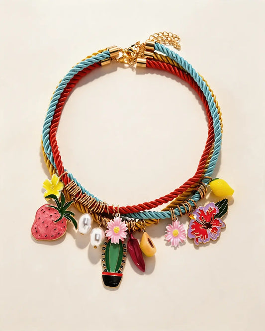 Multicolor Rope Charm Necklace Vacation Boho Boutique Gift SP304