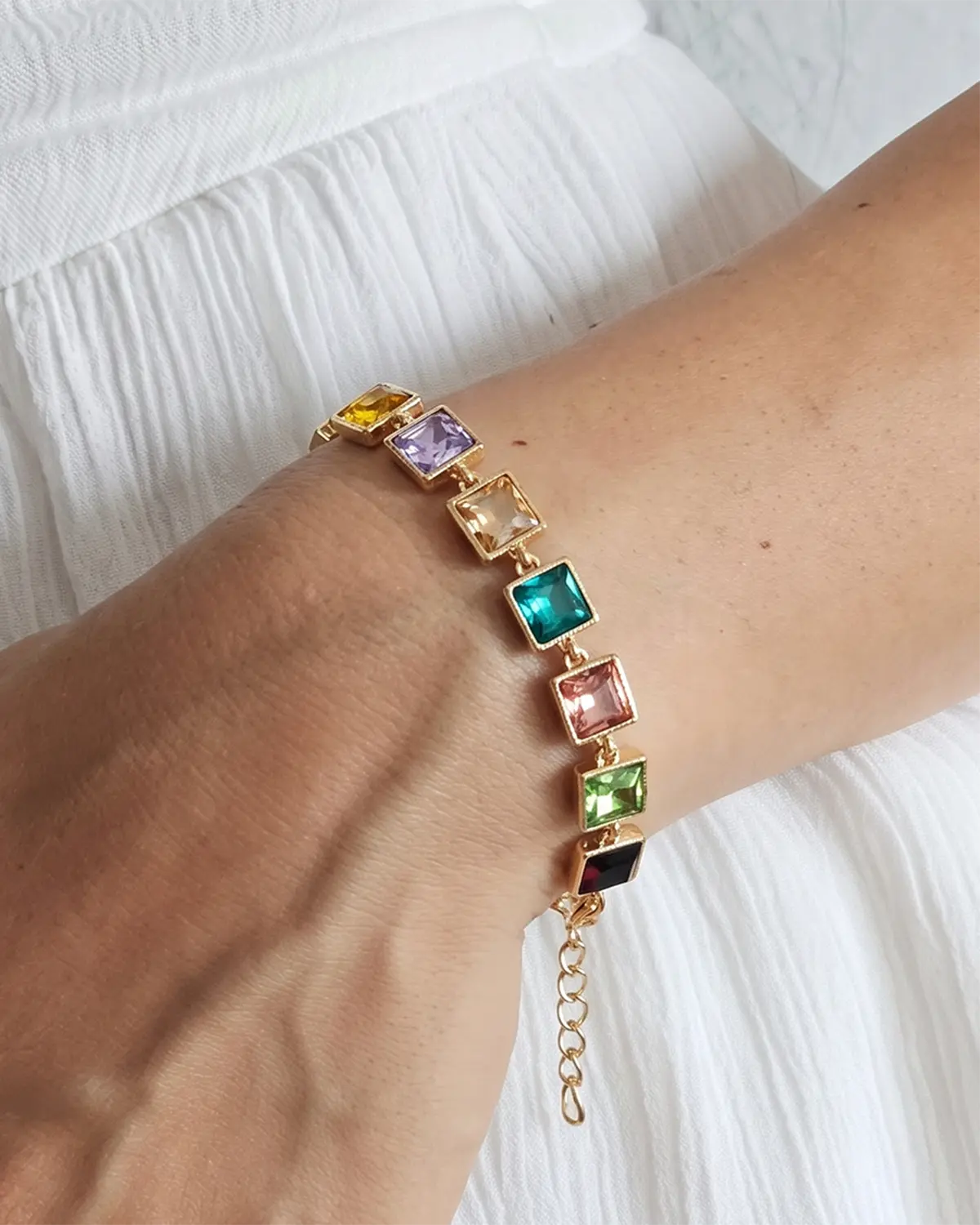 Multicolor Square Gem Bracelet Daily Fashion Jewelry Gift SP277