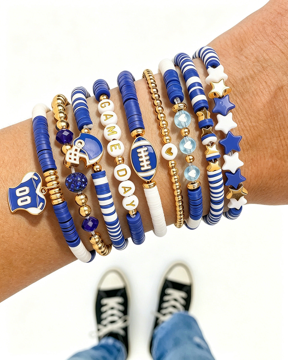 Wholesale Blue Football Gameday Bracelet Stack 9PCS SP036