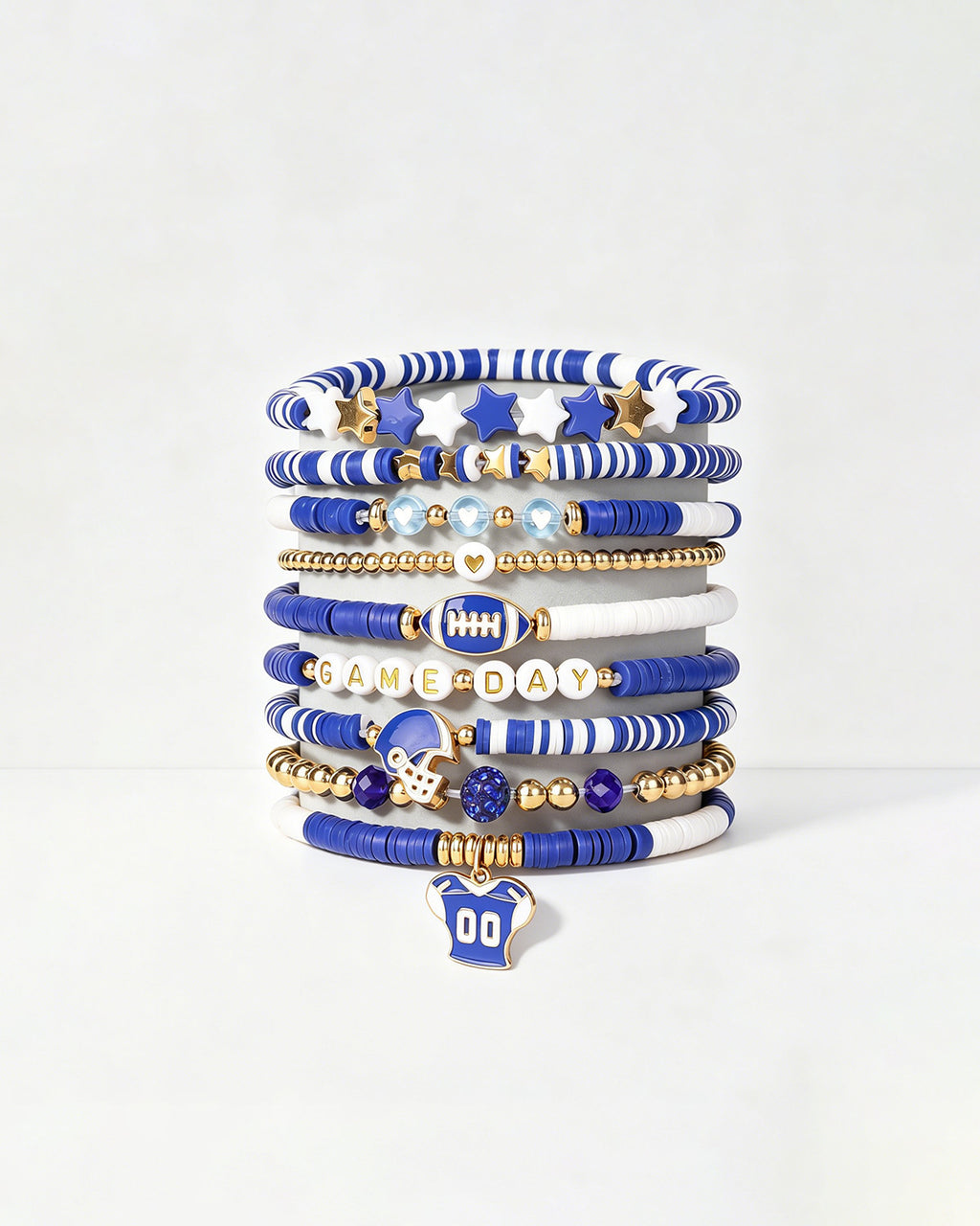 Wholesale Blue Football Gameday Bracelet Stack 9PCS SP036