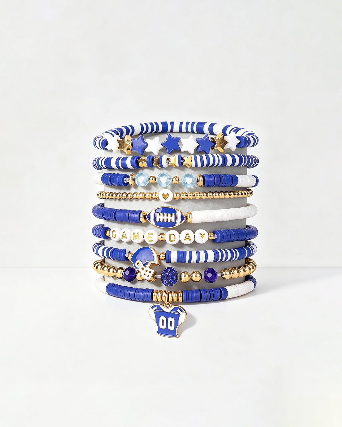 Wholesale Blue Football Gameday Bracelet Stack 9PCS SP036