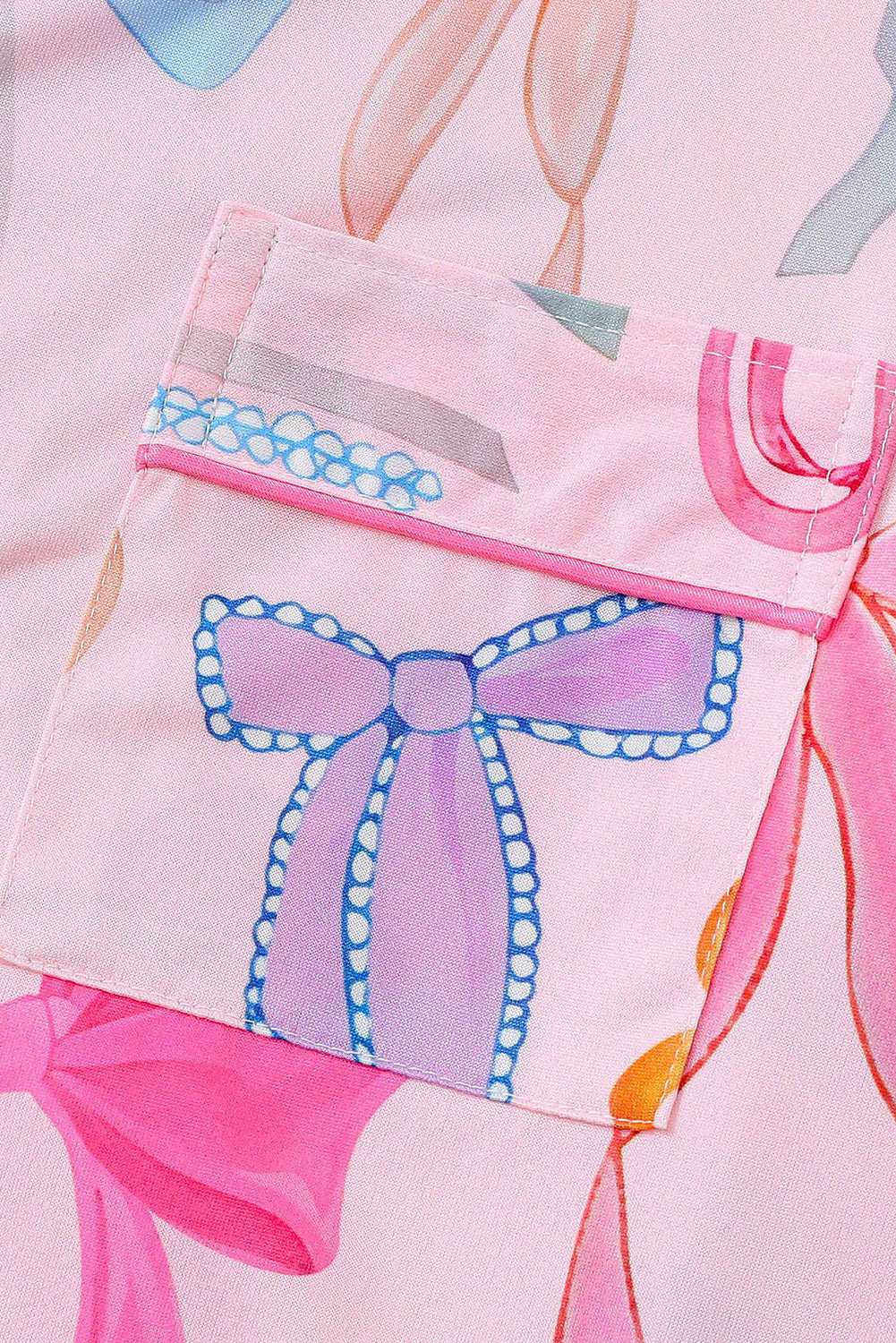 Wholesale Pink White Bow Print Half Sleeve Shirt and Shorts PajamasSet WL007