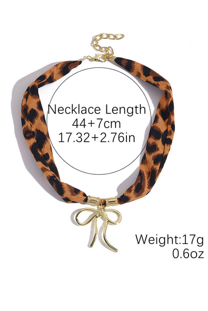 Wholesale green stone leopard pink bow silk scarf necklace SP008