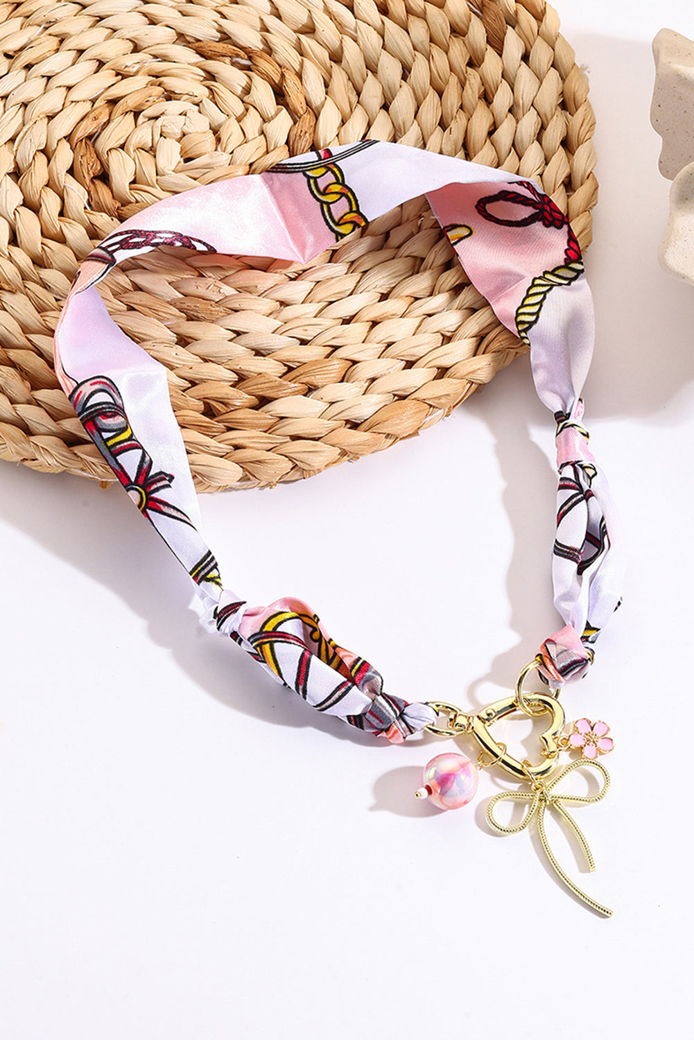 Wholesale green stone leopard pink bow silk scarf necklace SP008