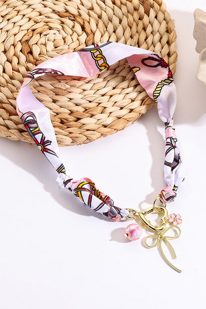 Wholesale green stone leopard pink bow silk scarf necklace SP008