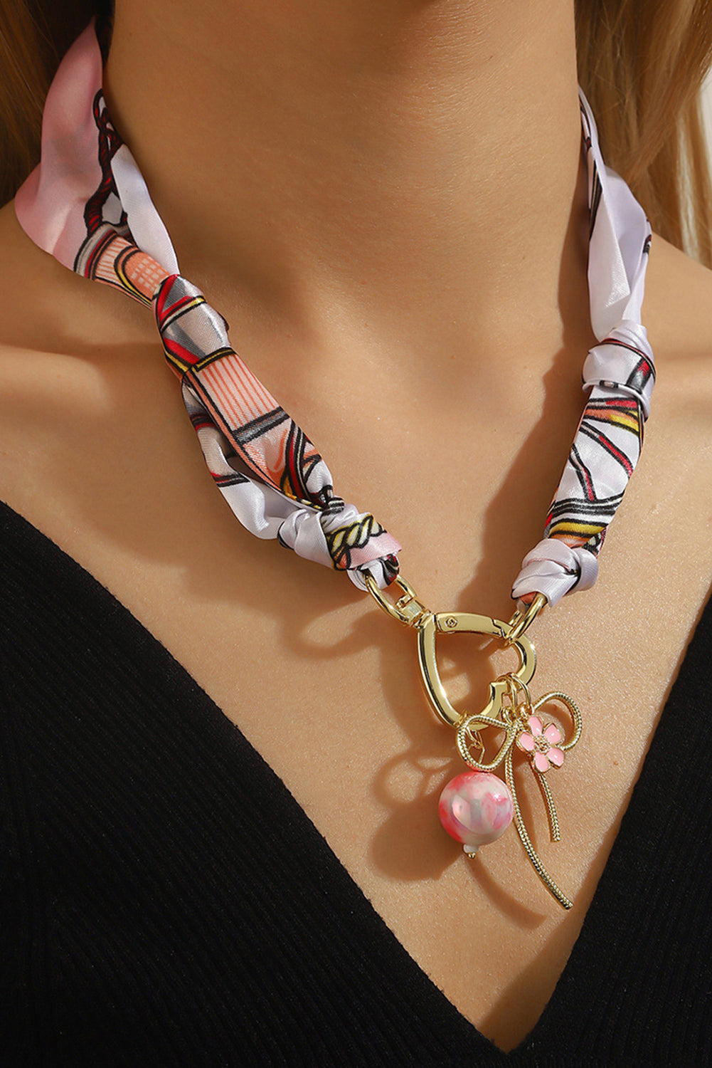 Wholesale green stone leopard pink bow silk scarf necklace SP008
