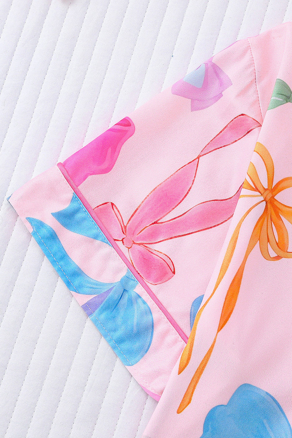 Wholesale Pink White Bow Print Half Sleeve Shirt and Shorts PajamasSet WL007