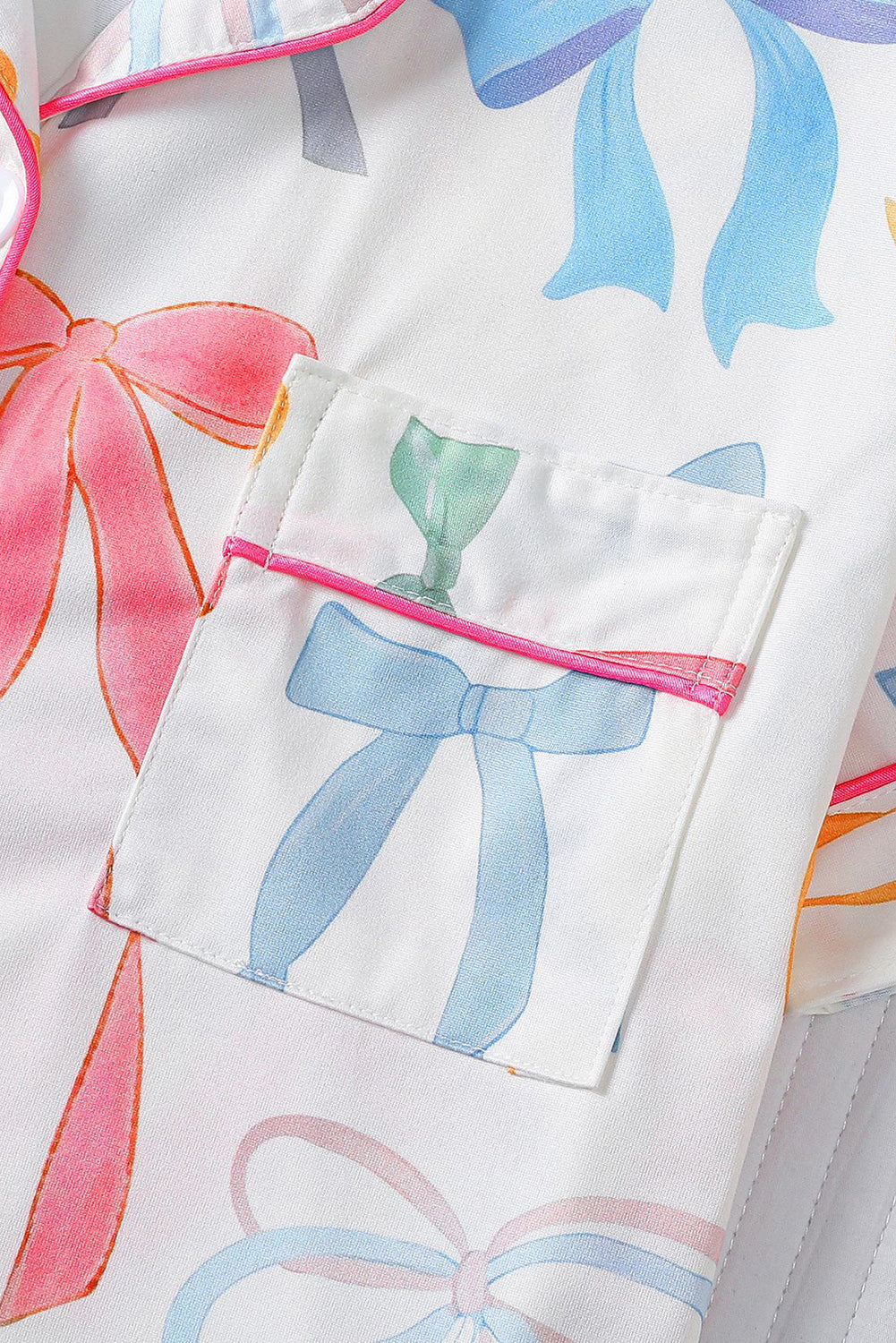 Wholesale Pink White Bow Print Half Sleeve Shirt and Shorts PajamasSet WL007