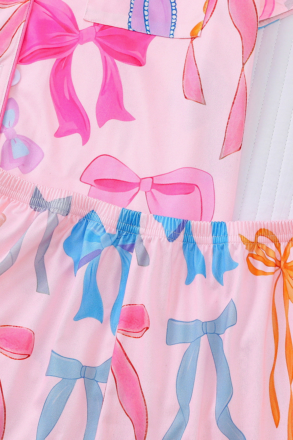 Wholesale Pink White Bow Print Half Sleeve Shirt and Shorts PajamasSet WL007