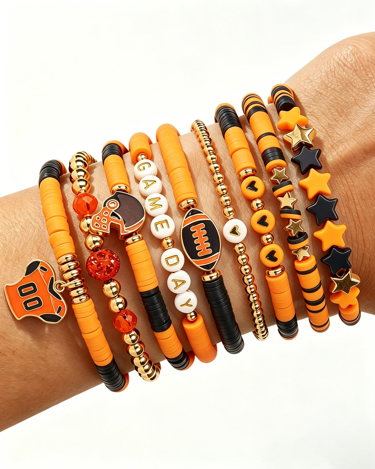 Wholesale Orange & Black Gameday Bracelet Set (9Pcs ) SP037