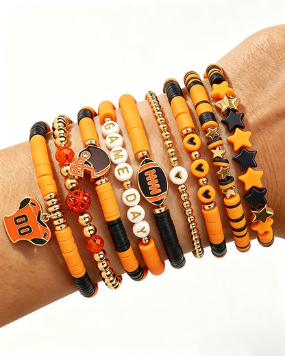Wholesale Orange & Black Gameday Bracelet Set (9Pcs ) SP037
