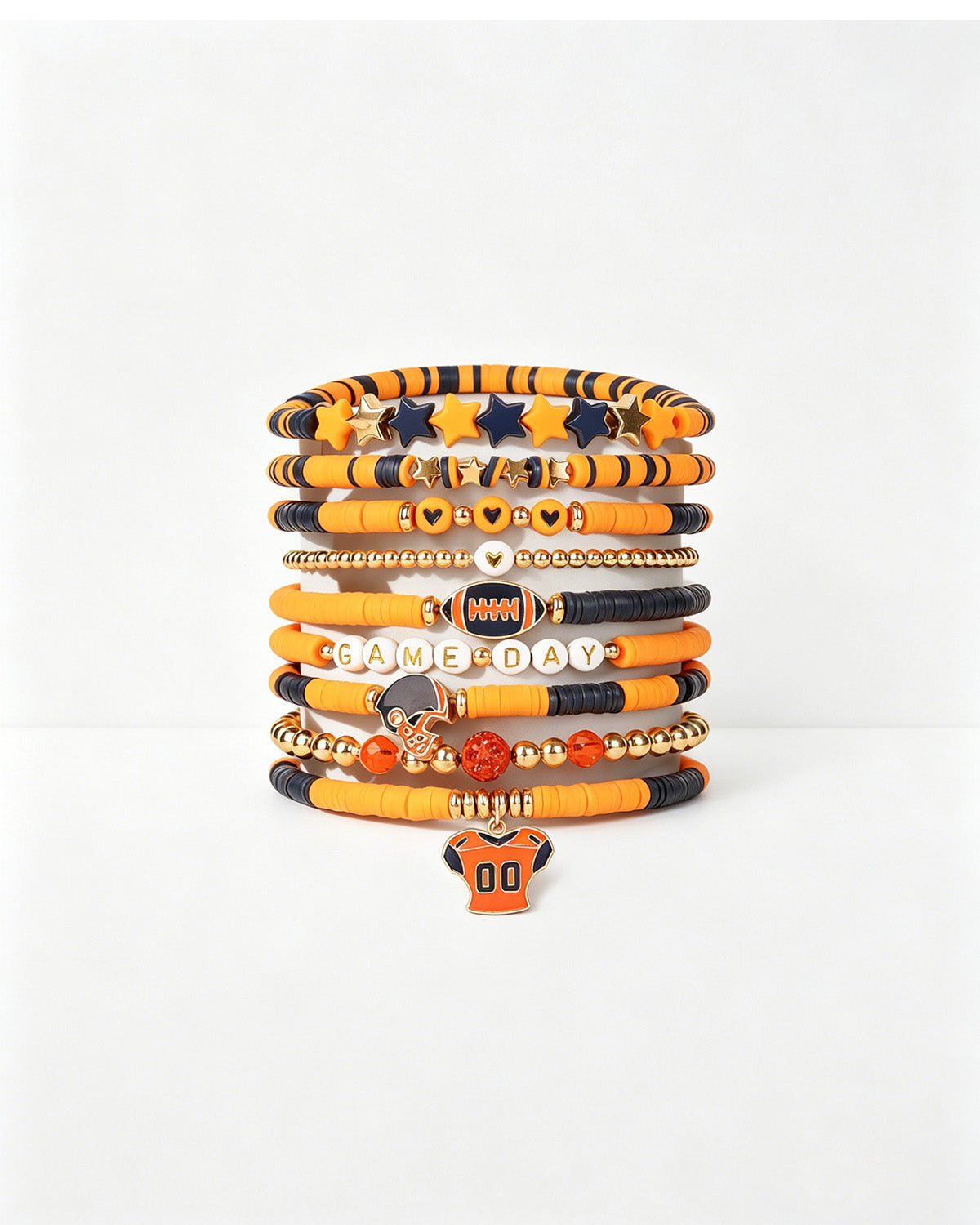 Wholesale Orange & Black Gameday Bracelet Set (9Pcs ) SP037