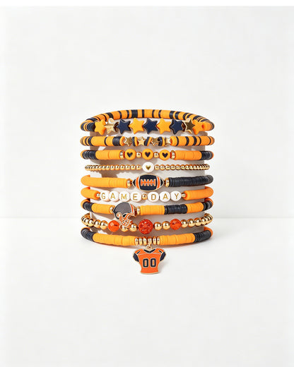 Wholesale Orange & Black Gameday Bracelet Set (9Pcs ) SP037