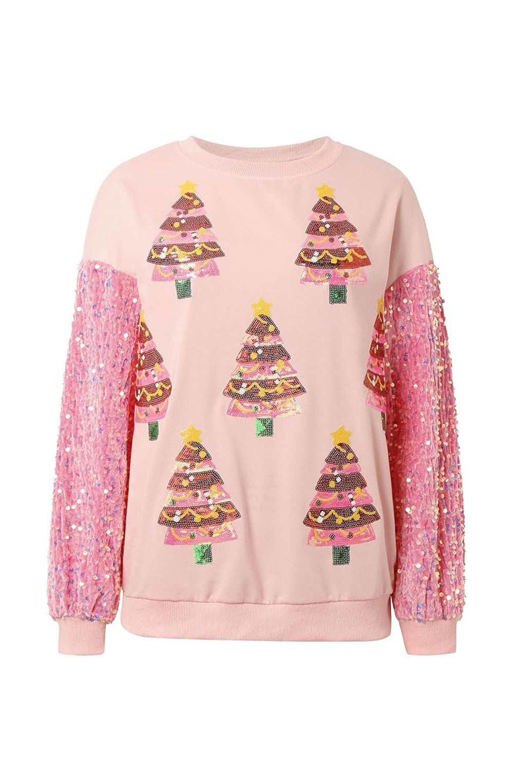Wholesale Pink Christmas Tree Sequin long sleeve blouse  WL013