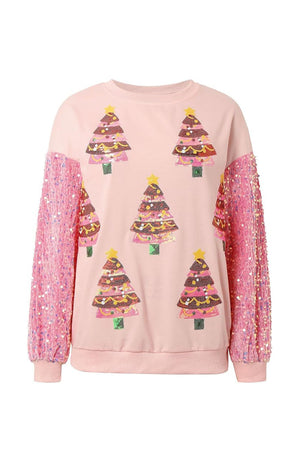 Wholesale Pink Christmas Tree Sequin long sleeve blouse  WL013