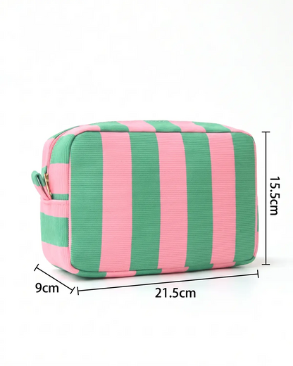 Pink Green Striped Cosmetic Bag Travel Boutique Gift SP274