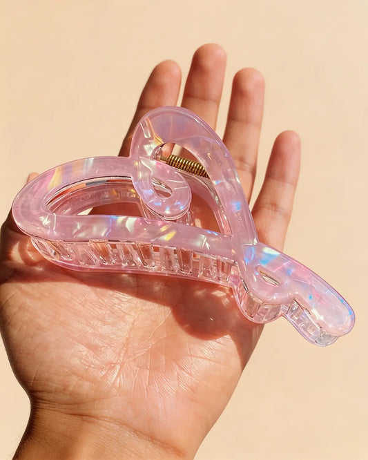 Pink Iridescent Heart Hair Claw Boutique SP337