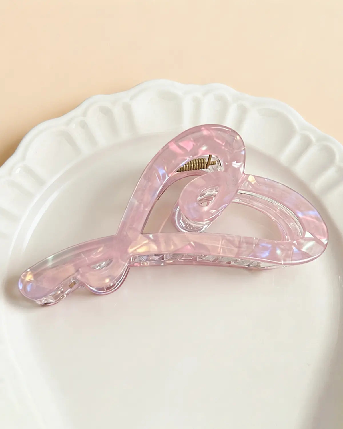 Pink Iridescent Heart Hair Claw Boutique SP337
