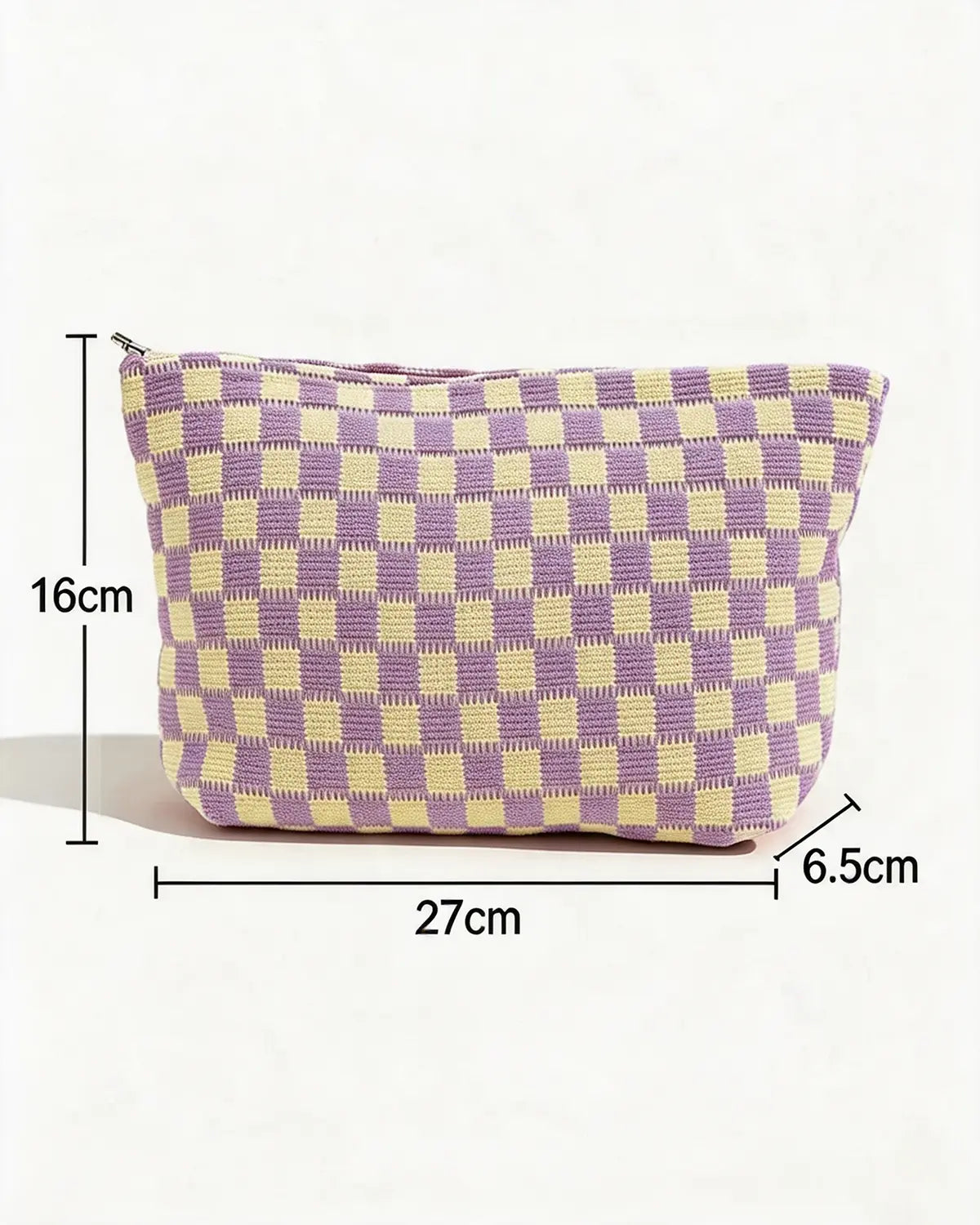 Purple Checkered Knit Makeup Bag Daily Boho Gift SP298