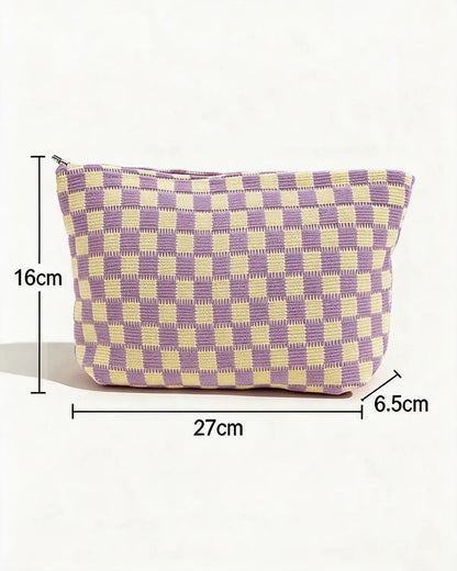 Purple Checkered Knit Makeup Bag Daily Boho Gift SP298