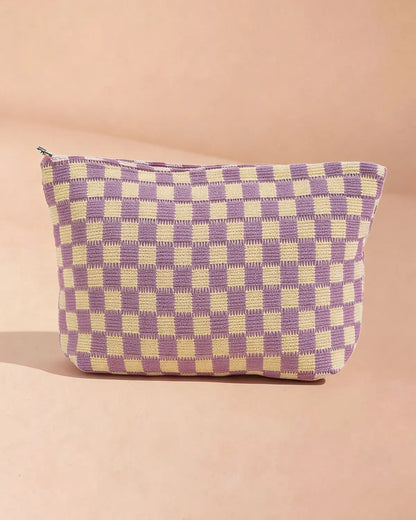 Purple Checkered Knit Makeup Bag Daily Boho Gift SP298