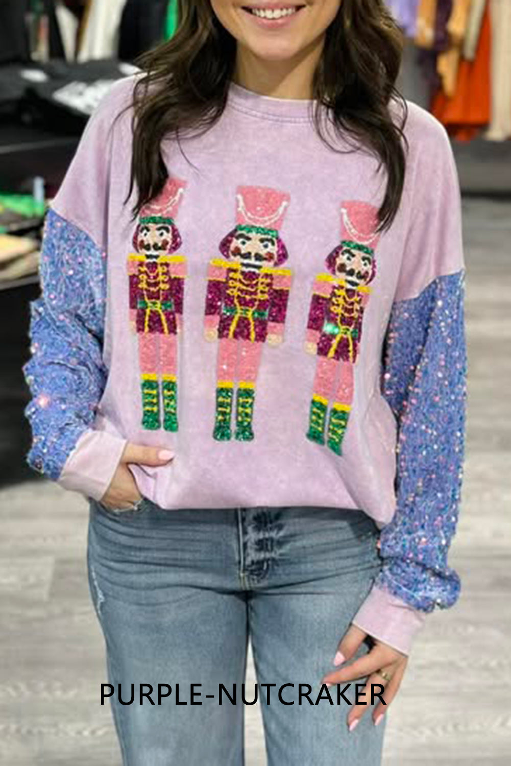 Wholesale 5 colors  Christmas Sequin long sleeve Nutcracker blouse WL010