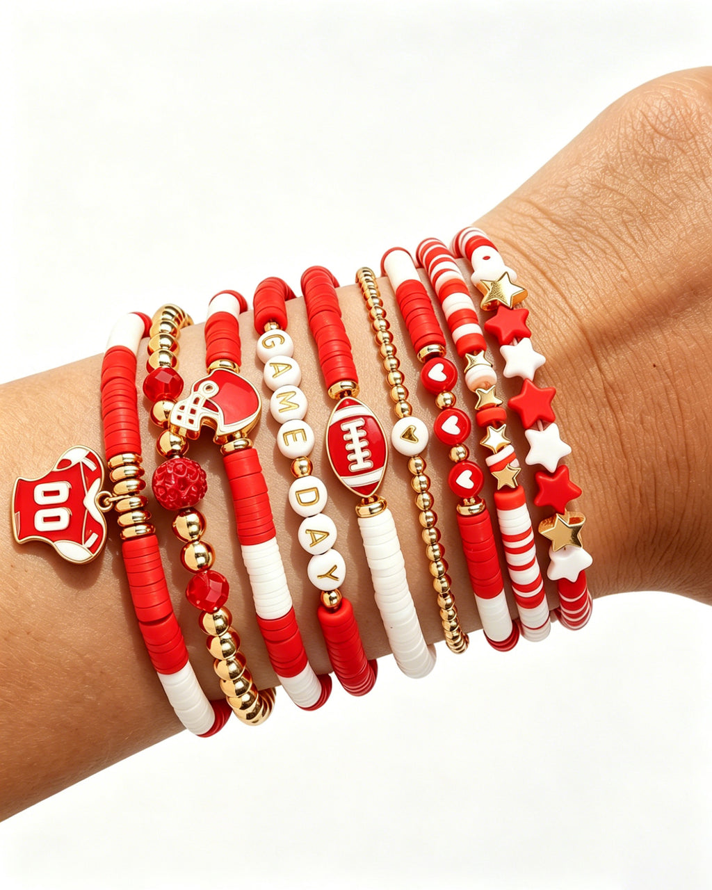Wholesale Gameday Red Gameday Stackable Bracelet Set (9Pcs) SP035