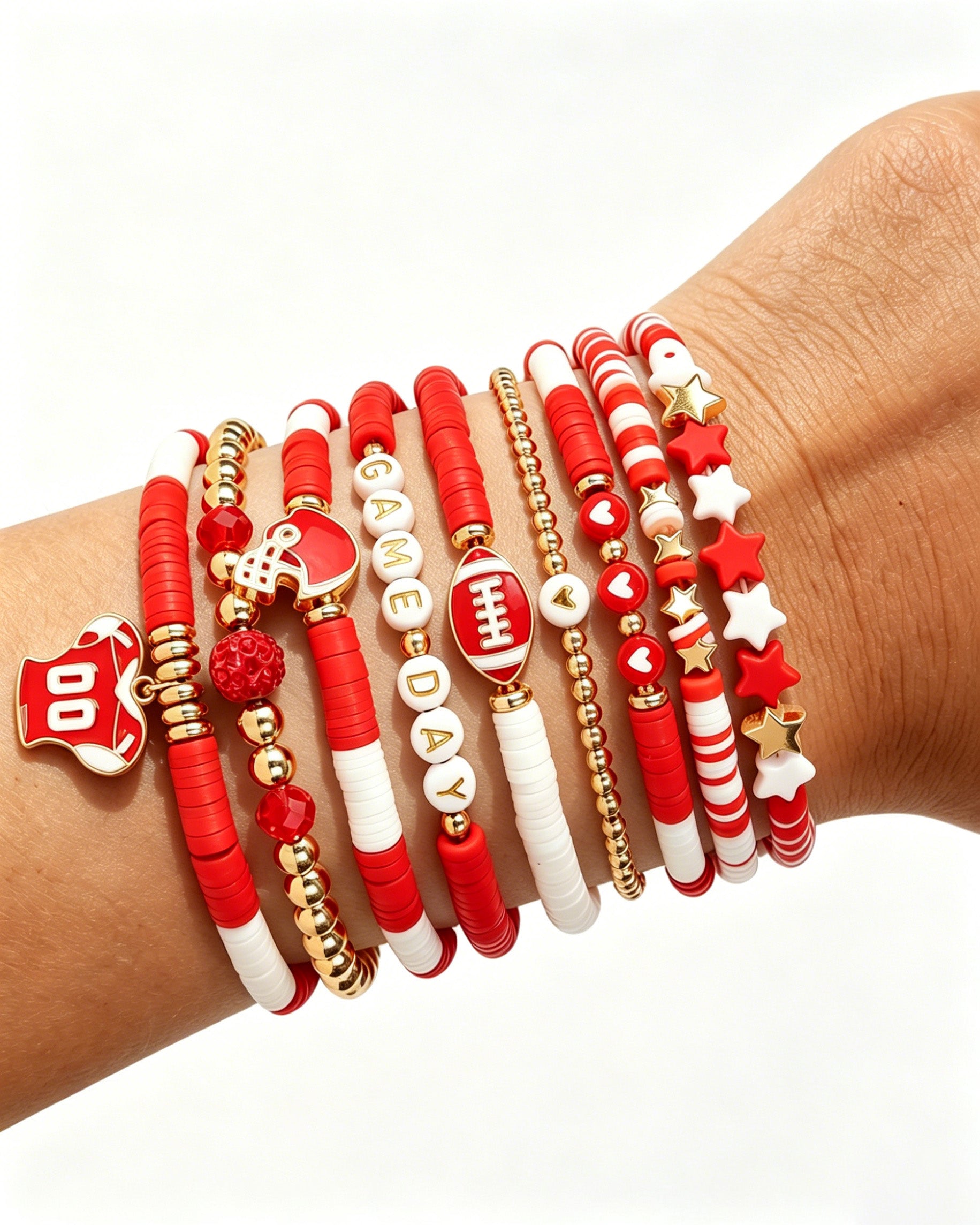 Wholesale Gameday Red Gameday Stackable Bracelet Set (9Pcs) SP035