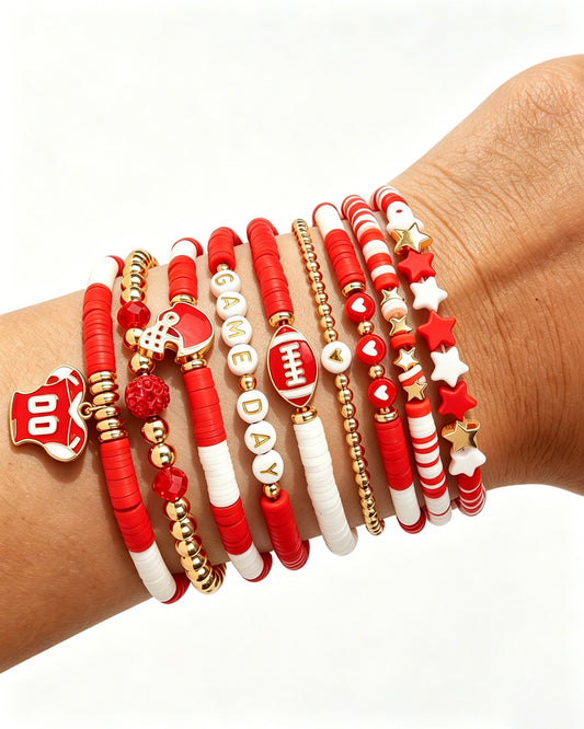 Wholesale Gameday Red Gameday Stackable Bracelet Set (9Pcs) SP035