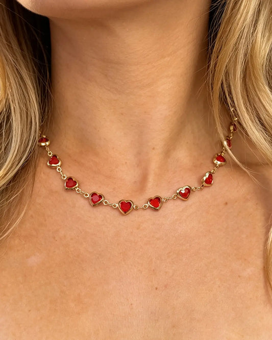 Red Heart Rhinestone Necklace Valentine SP344