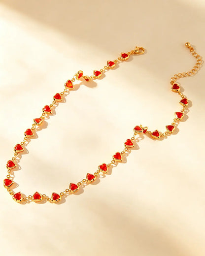 Red Heart Rhinestone Necklace Valentine SP344