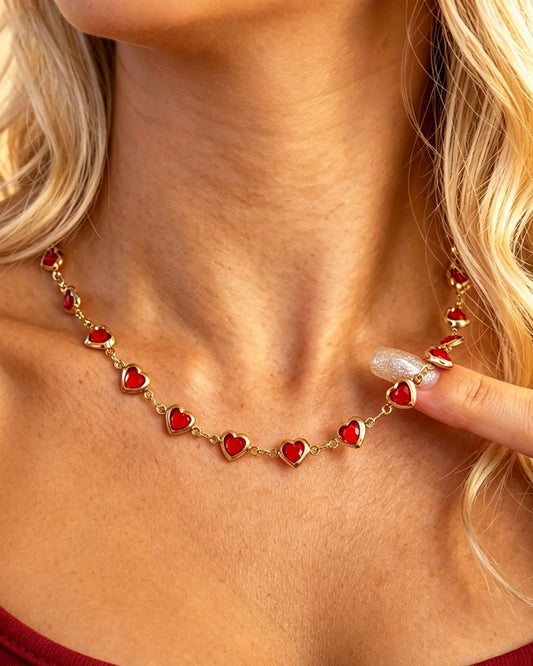 Red Heart Rhinestone Necklace Valentine SP344