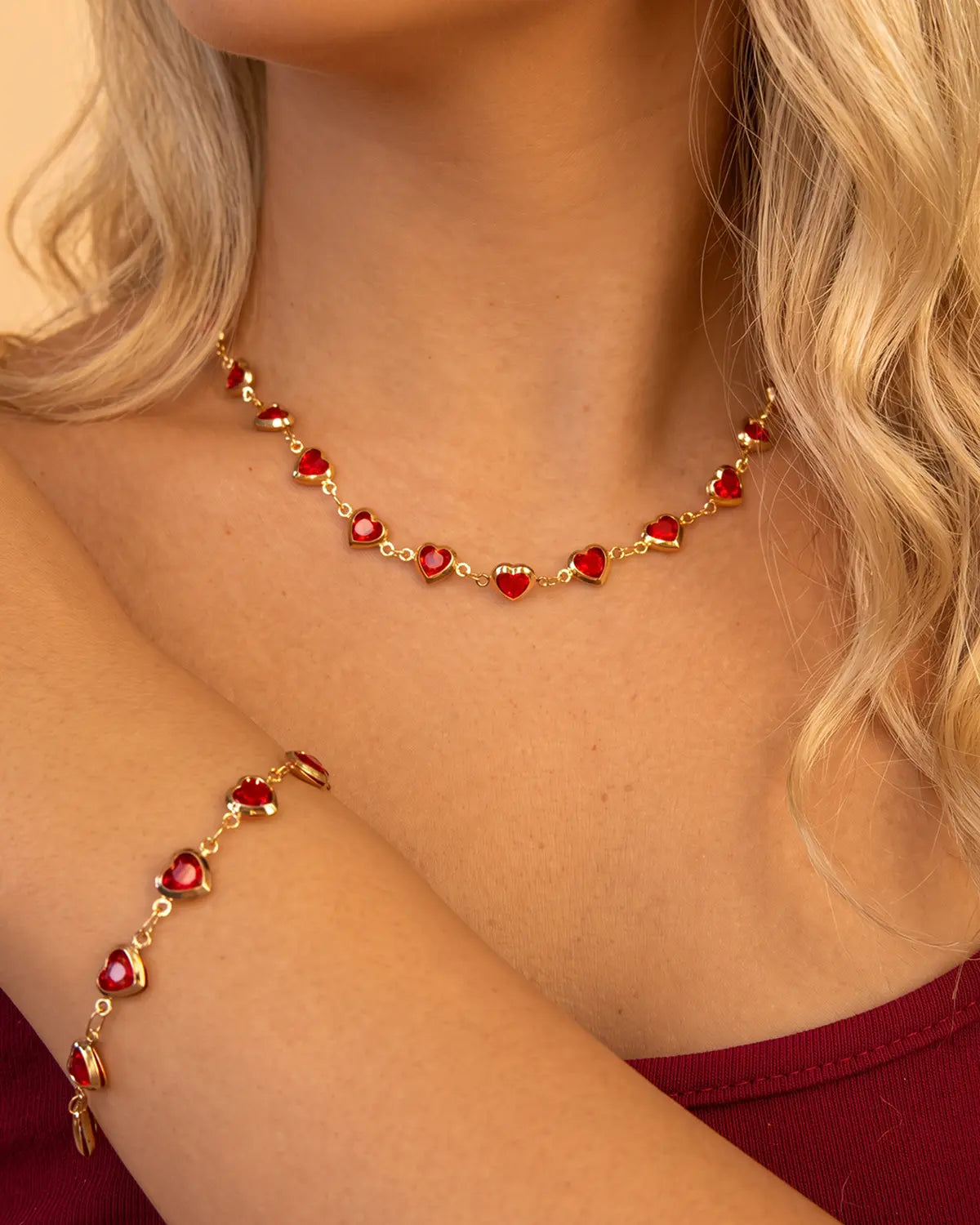 Red Heart Rhinestone Necklace Valentine SP344