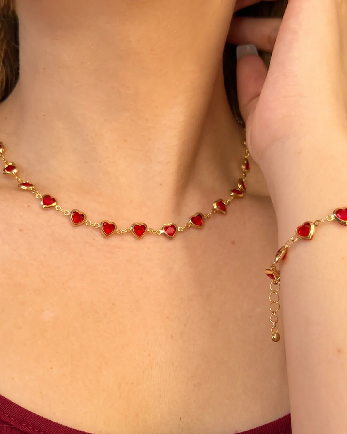 Red Heart Rhinestone Necklace Valentine SP344