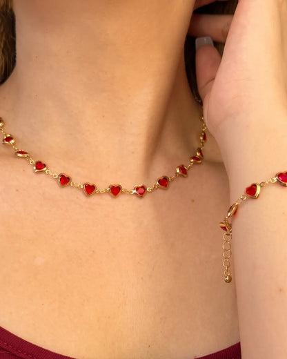 Red Heart Rhinestone Necklace Valentine SP344