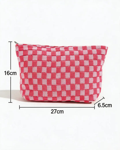 Rose Pink Checkered Knit Makeup Bag Travel Boutique Gift SP293