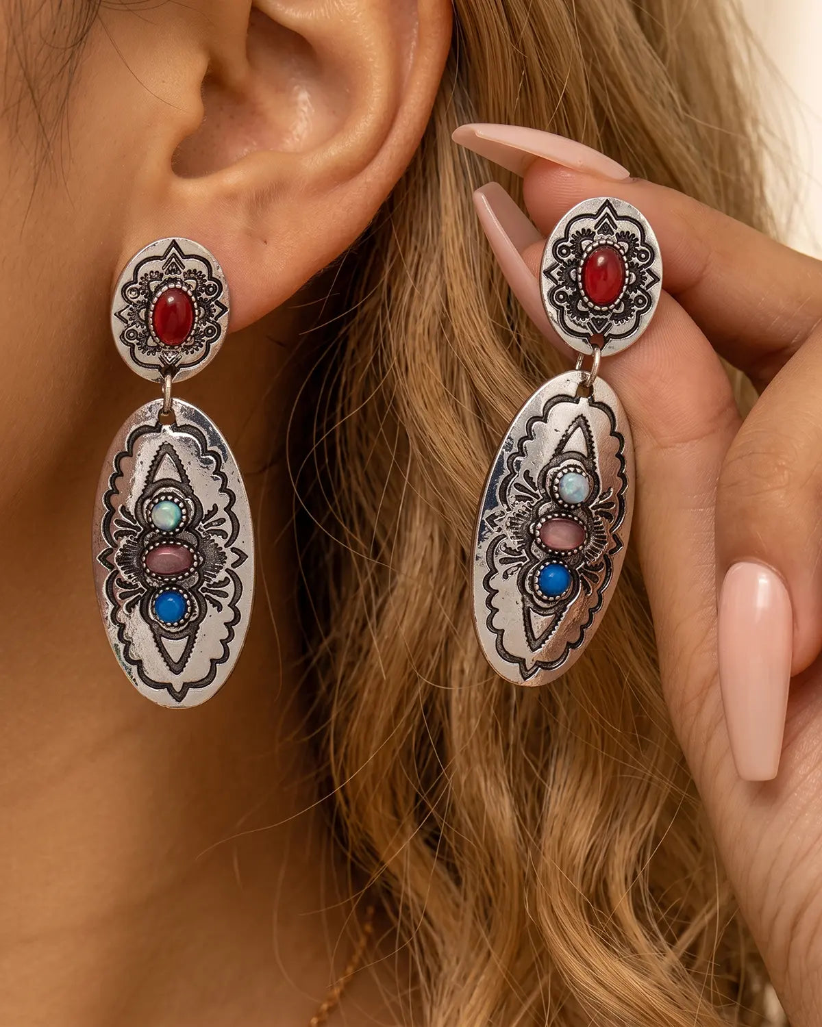 Silver Boho Stone Earrings Boutique SP336