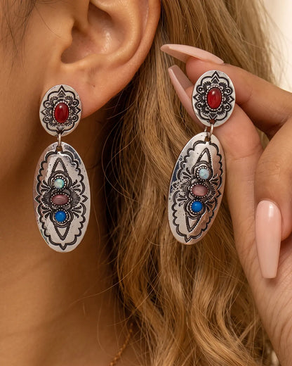 Silver Boho Stone Earrings Boutique SP336