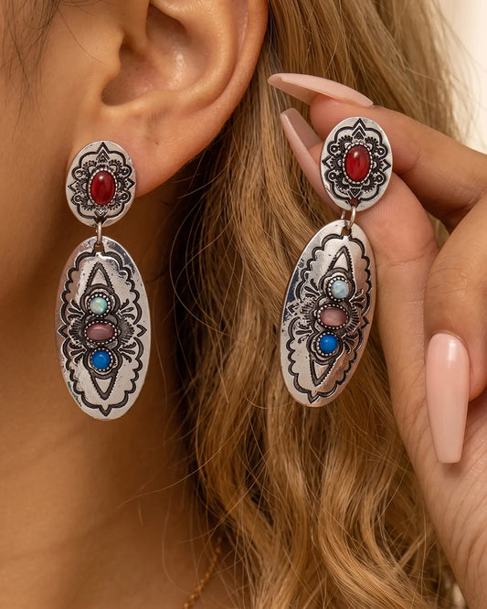 Silver Boho Stone Earrings Boutique SP336