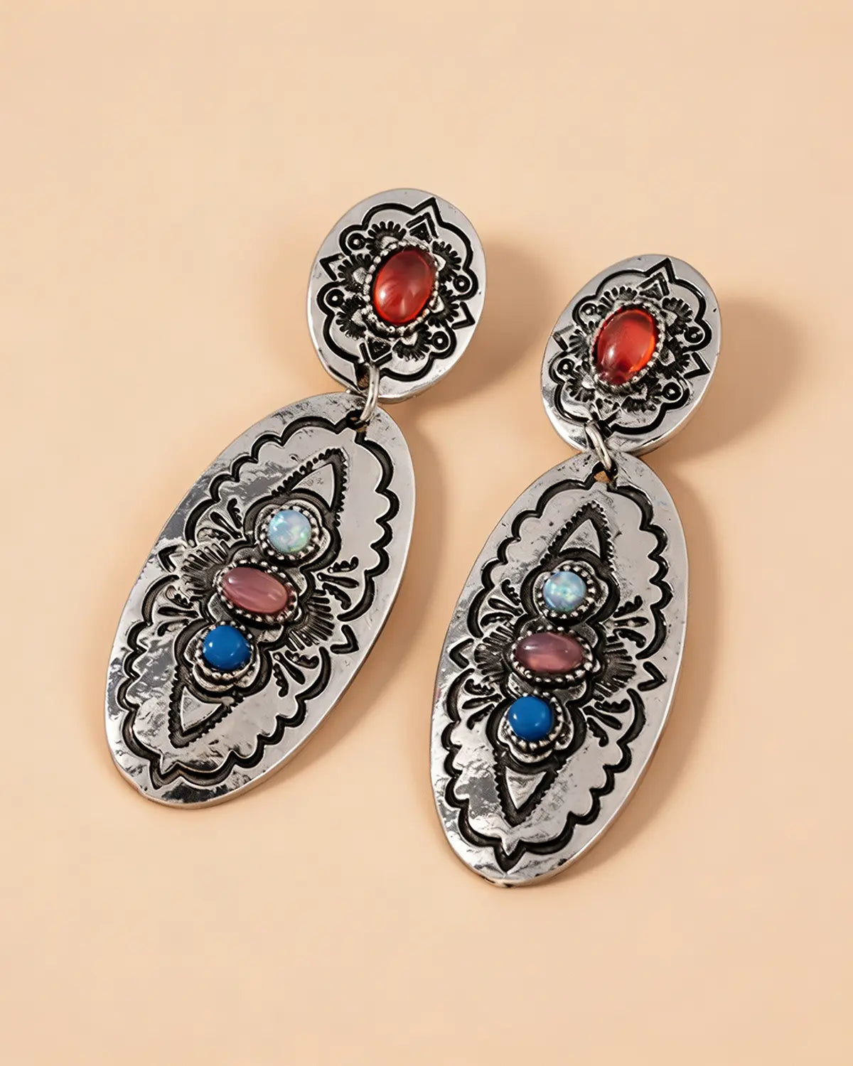 Silver Boho Stone Earrings Boutique SP336