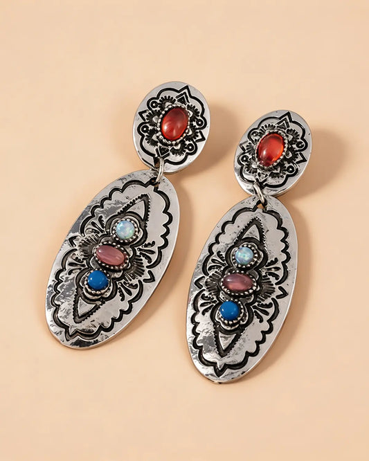 Silver Boho Stone Earrings Boutique SP336