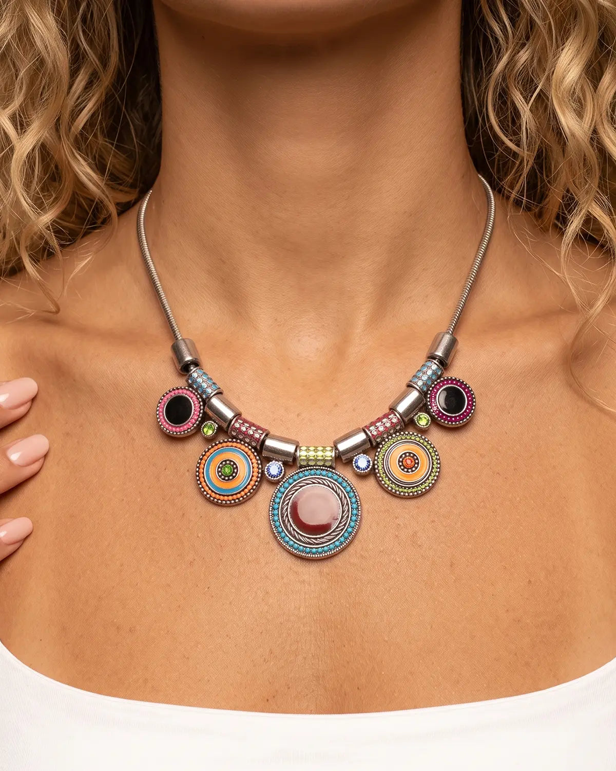 Silver Colorful Boho Necklace Party Boutique SP332